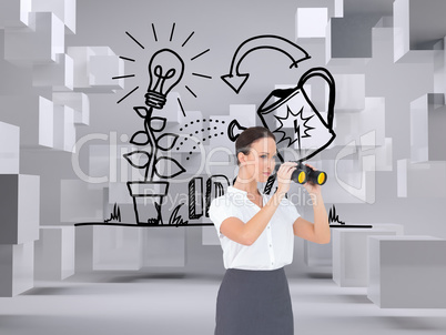 Composite image of serious elegant businesswoman looking through