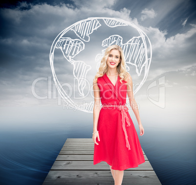 Composite image of smiling blonde walking