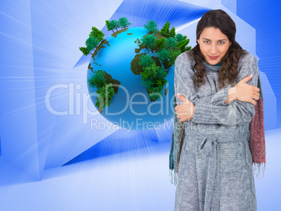 Composite image of peaceful pretty model with winter clothes bei