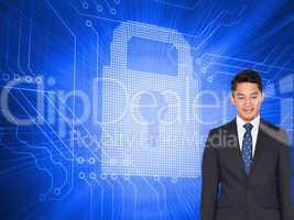 Composite image of cheerful businessman looking at camera