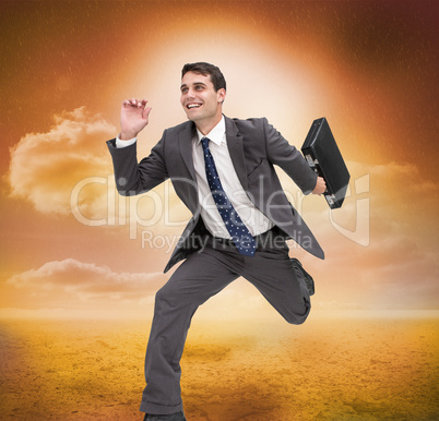 Composite image of cheerful businessman in a hury