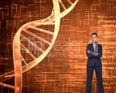 Composite image of isolated confident businesswoman smiling at t Composite image of isolated confident businesswoman smiling at t