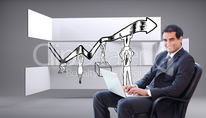 Composite image of young businessman sitting on an armchair work