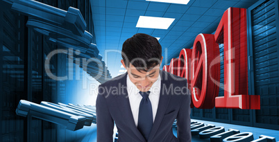 Composite image of smiling casual businessman walking