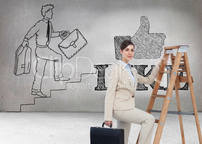 Composite image of businesswoman climbing career ladder with bri