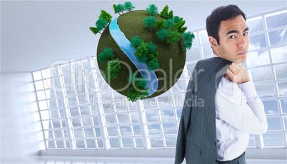 Composite image of unsmiling businessman standing