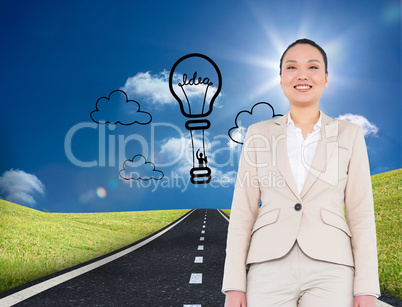 Composite image of smiling asian businesswoman walking