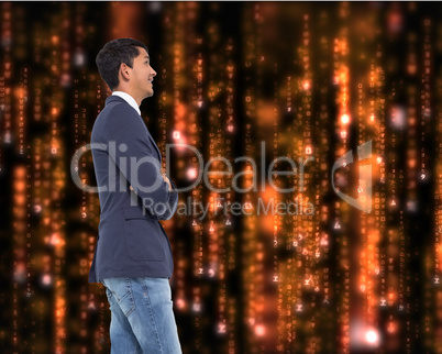 Composite image of smiling casual businessman with arms crossed