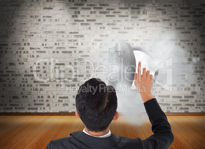 Composite image of asian businessman pointing