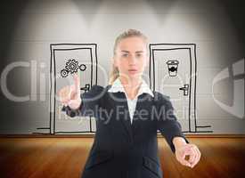 Composite image of businesswoman pointing somewhere