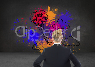 Composite image of businesswoman standing with hands on hips Composite image of businesswoman standing with hands on hips