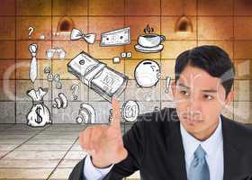 Composite image of unsmiling asian businessman pointing