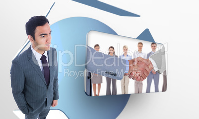 Composite image of unsmiling businessman standing