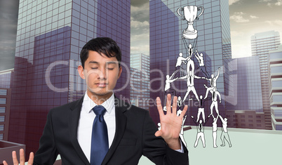 Composite image of unsmiling businessman touching