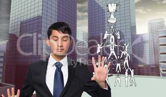 Composite image of unsmiling businessman touching