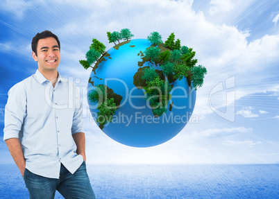 Composite image of smiling casual man standing