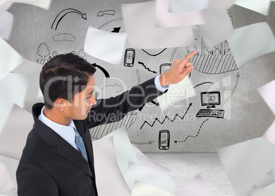 Composite image of unsmiling asian businessman pointing