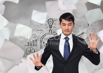 Composite image of unsmiling businessman touching