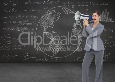 Composite image of businesswoman with loudspeaker