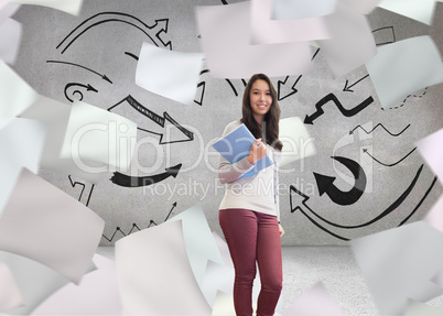 Composite image of smiling student in a computer room