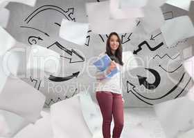 Composite image of smiling student in a computer room