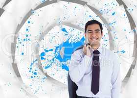 Composite image of smiling businessman standing