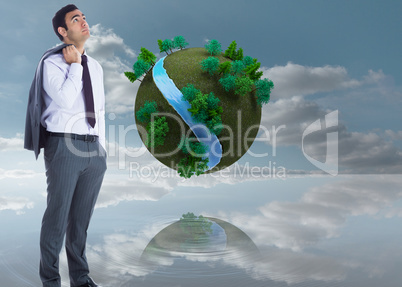 Composite image of unsmiling businessman standing