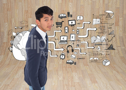 Composite image of unsmiling casual businessman walking