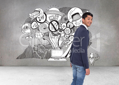 Composite image of smiling casual businessman walking