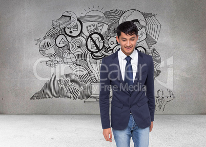 Composite image of smiling casual businessman walking