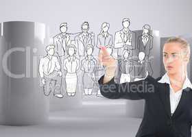 Composite image of businesswoman pointing somewhere