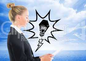 Composite image of businesswoman holding tablet