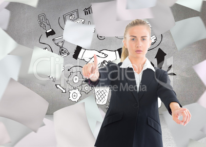 Composite image of businesswoman pointing somewhere