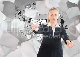 Composite image of businesswoman pointing somewhere