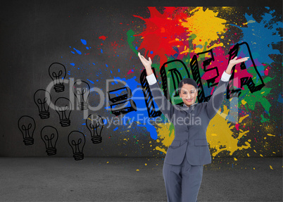 Composite image of cheering businesswoman