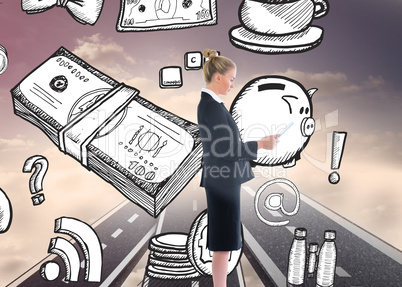 Composite image of businesswoman holding new tablet