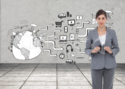 Composite image of young businesswoman with binoculars