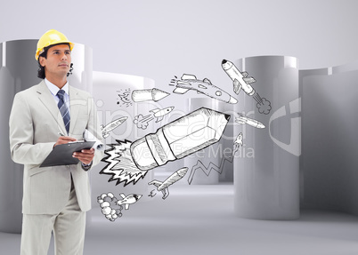 Composite image of architect taking notes