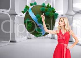 Composite image of elegant blonde standing pointing