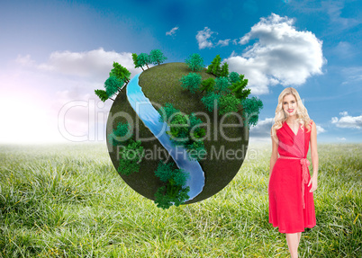 Composite image of smiling blonde walking