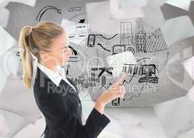 Composite image of businesswoman pointing somewhere