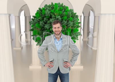 Composite image of stylish man smiling with hands on hips