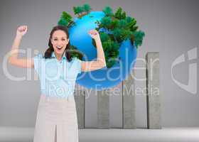 Composite image of victorious stylish businesswoman posing