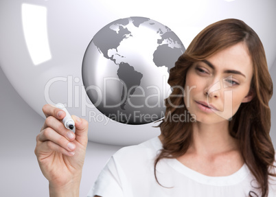 Composite image of concentrated businesswoman holding whiteboard
