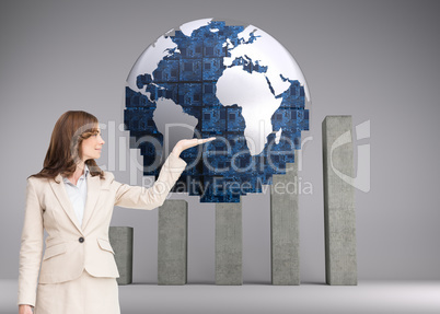 Composite image of businesswoman with empty hand open