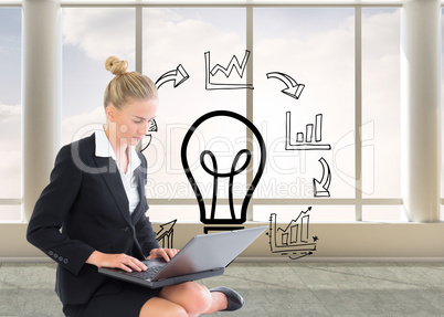 Composite image of businesswoman using laptop