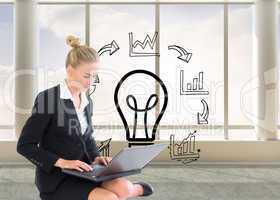 Composite image of businesswoman using laptop