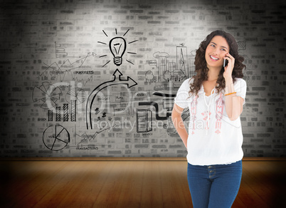 Composite image of attractive casual brunette having phone call