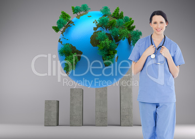 Composite image of smiling medical intern wearing a blue short-s