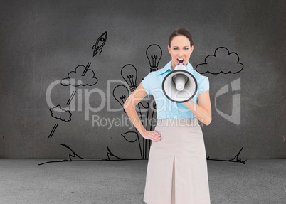 Composite image of furious classy businesswoman talking in megap